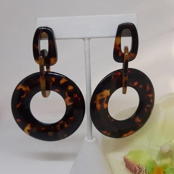SAKS 5th Ave Tortoise Resign Hoop Earrings